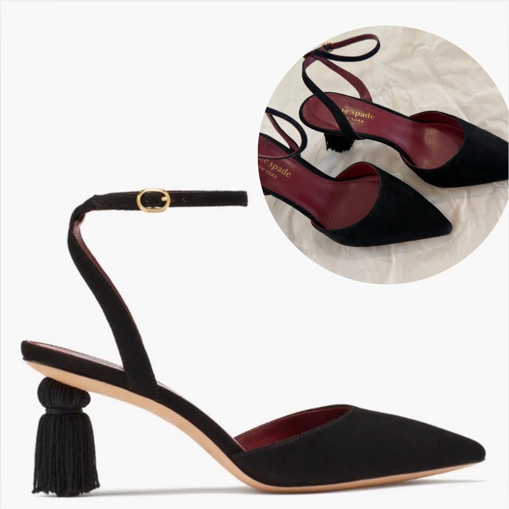 Kate Spade Voila Tassle Black Suede Women's Heels